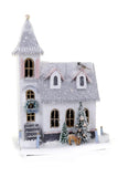 Cody Foster Peaceful Wintery White and Silver Christmas Village Church with Fawn