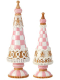 11.5-13" Pink Gingerbread Sweet Candy Harlequin Christmas Village Tree Figure Set of 2