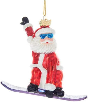 5.5" Noble Gems Snowboard Santa Glass Christmas Ornament