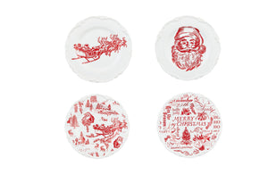 Mud Pie Good Tidings Christmas Dessert Plates, Set of 4