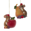 Harvest Mice with Santa Hats and Sugared Fruit Christmas Ornament Set of 2