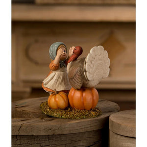 Bethany Lowe 5.5" Trudy Girl w/ Turkey Thanksgiving Kids Autumn Figure