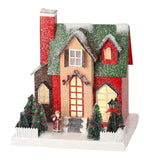 10" Tall Townhouse Manor Red with Santa Paper Putz Christmas Village House