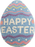 HAPPY EASTER Egg Shaped Hooked Wool Accent Pillow 12" X 16" Tall