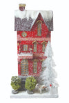 Cody Foster 15.5" Red Tall City Townhouse with Dog Christmas Village House