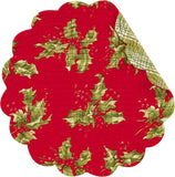 C & F Quilted Products April Cornell Christmas Holly Red Quilted Round Reversible Placemat