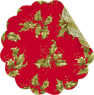 C & F Quilted Products April Cornell Christmas Holly Red Quilted Round Reversible Placemat