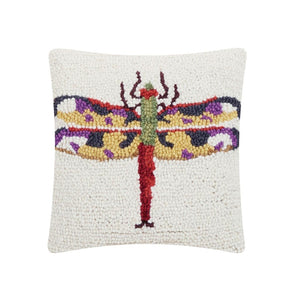 Summer Dragonfly Hooked Wool 10" Square Accent Throw Pillow
