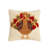 Colorful Autumn Thanksgiving Turkey 10" Sq Hooked Wool Accent Pillow