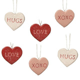 HUGS LOVE XOXO Candy Heart Valentine Day Ornament Set of 3