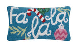 FA LA LA on Blue Christmas Hook Wool Throw Pillow 9" x 16"