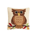 Colorful Autumn Thanksgiving Owl 10" Sq Hooked Wool Accent Pillow