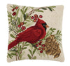 Susan Winget Winter Cardinal Bird 16" Sq Christmas Hooked Throw Pillow