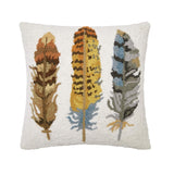 Woodland Bird Feathers Rustic Home Hook Wool Pillow 16" Sq