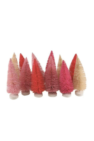 4.5" Pink Ivory Hues of Bottle Brush Christmas Village Trees-Set of 12