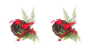 10" Wide Cardinal Bird Nest Clip-On Christmas Tree Ornament Set of 2