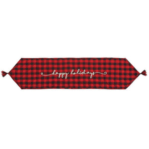 Mud Pie Red Black Buffalo Check Quilted Christma Table Runner 18" x 72"