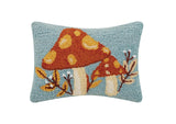 Autumn Woodland Mushroom Leaves Hooked Wool Accent Pillow 8" x 12"