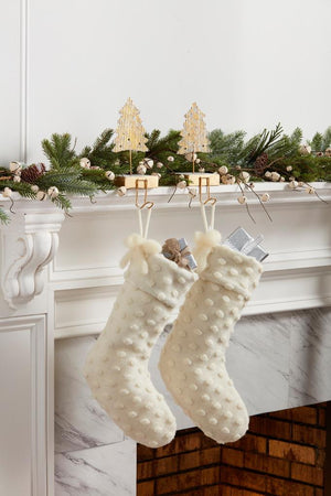 Mud Pie Home Raised Dot Felted Wool White Off-White Christmas Stocking