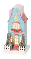 10.5" Pink Paper Putz Townhouse Manor Christmas Village House w/LED Light