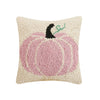 Pink Halloween Fall Pumpkin Hook Wool Accent Throw Pillow 10" Sq