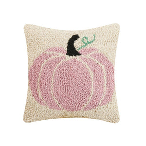 Pink Halloween Fall Pumpkin Hook Wool Accent Throw Pillow 10" Sq