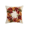 Fall Colorful Leaves Wreath On Ivory Hooked Wool 18" Sq Throw Pillow