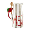 Mud Pie Home MERRY Gray Ceramic Stripe Christmas Drink Water Serving Pitcher Spoon Set