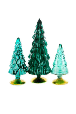 Cody Foster 4"-6.75" Tall Matte and Mirror Glass Christmas Village Tree Set of 3 Teal Blue