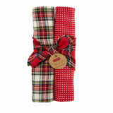 Mud Pie Home White Tartan Plaid Red Stitched Christmas Kitchen Towel Set of 2