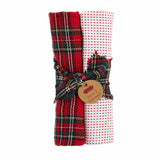 Mud Pie Home Red Tartan Plaid White Stitched Christmas Kitchen Towel Set of 2