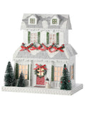 10" White Paper Putz Christmas Village House w/ LED Light Timer