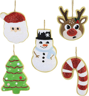 Bethany Lowe Sweet Tidings Iced Santa Deer Tree Christmas Faux Cookie Ornament Set of 5