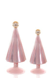 Cody Foster 6"-8" Tall Pink Pleated Glass Christmas Tree with Gold Top Set of 2