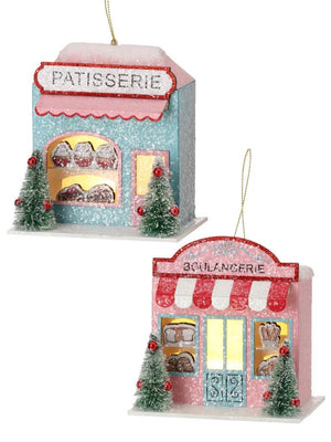 4.5"   French Boulangerie Patisserie Bakery Paper Christmas Village Ornament Set  of 2