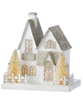 9" Snowy White and Platinum Paper Putz Christmas Village Country House