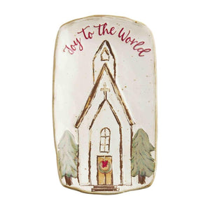 Mud Pie Home JOY TO THE WORLD  Church Chapel Christmas Stoneware Tidbit Tray