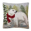 Polar Bear Scarf Winter Scene Hook Wool Throw Pillow 18" Sq