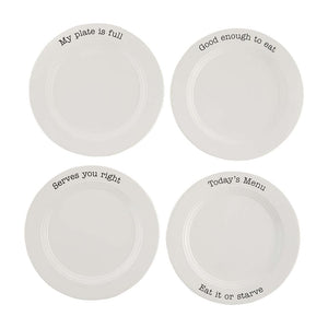 Mud Pie Home Circa Collection 11" Wide Word Sentiments White Dinner Plate Set for 4