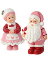 6" Red Pink Candy Sweet Santa and Mrs Claus Christmas Village Figure Set of 2