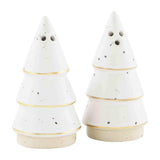 Mud Pie Home White Christmas Tree Salt and Pepper Set Gold Trim Accents