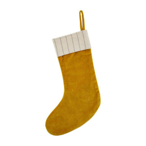 Mud Pie Home Golden Yellow Velvet Christmas Stocking Primitive Style 19" Long