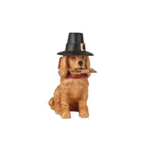 Bethany Lowe 5" Thanksgiving Pilgrim Hat Puppy Dog with Card Mini Figure