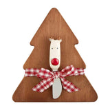 Mud Pie Home Tree Shape Wood Cheese Board Reindeer Spreader Party Serving Set