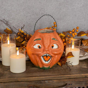 Ragon House 7" Retro Paper Mache Style Primitive Jack O-Lantern Choir Candy Bucket