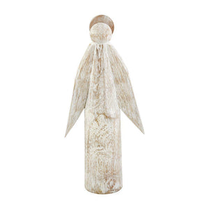 Mud Pie Home White Wash Wood Curved Style Sitting Nativity Christmas Angel Figure