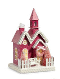 RAZ 9.25" Pink Hues Christmas Lighted Village Church House w/Timer