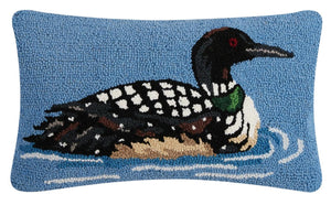 Loon Bird on Lake Hook Wool Cabin Throw Pillow 12" x 20"