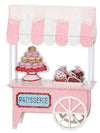 10" French Patisserie Dessert Paper Cart Pink Christmas Village Figure