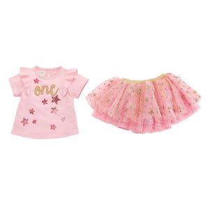 Mud Pie Kids Baby Girls 1st 1 One Birthday Pink Stars Tulle Skirt Set